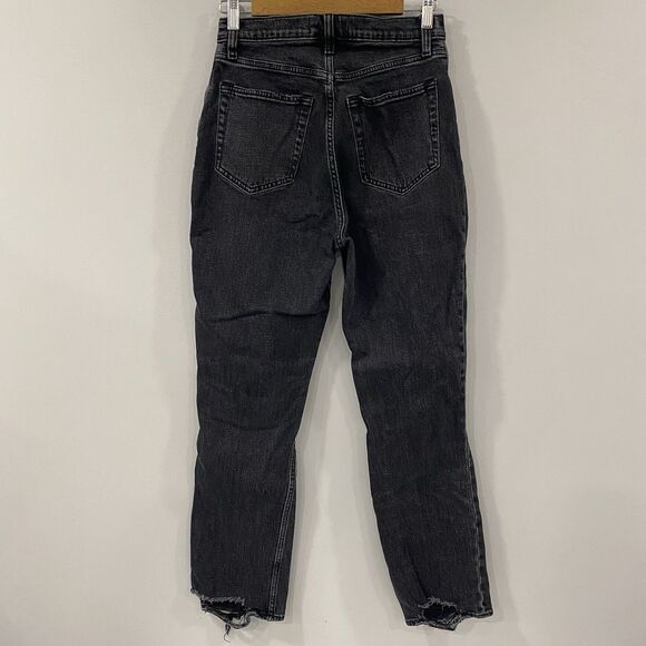 A&F 28 The Ankle Straight Ultra High Rise Black Distressed Curve Love Boho Jeans - Picture 7 of 16